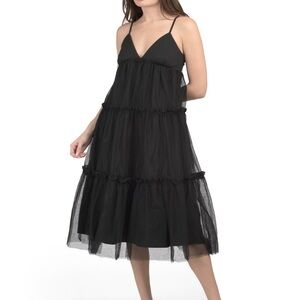 ENGLISH FACTORY BLACK TULLE MIDI DRESS SIZE XS NWT
